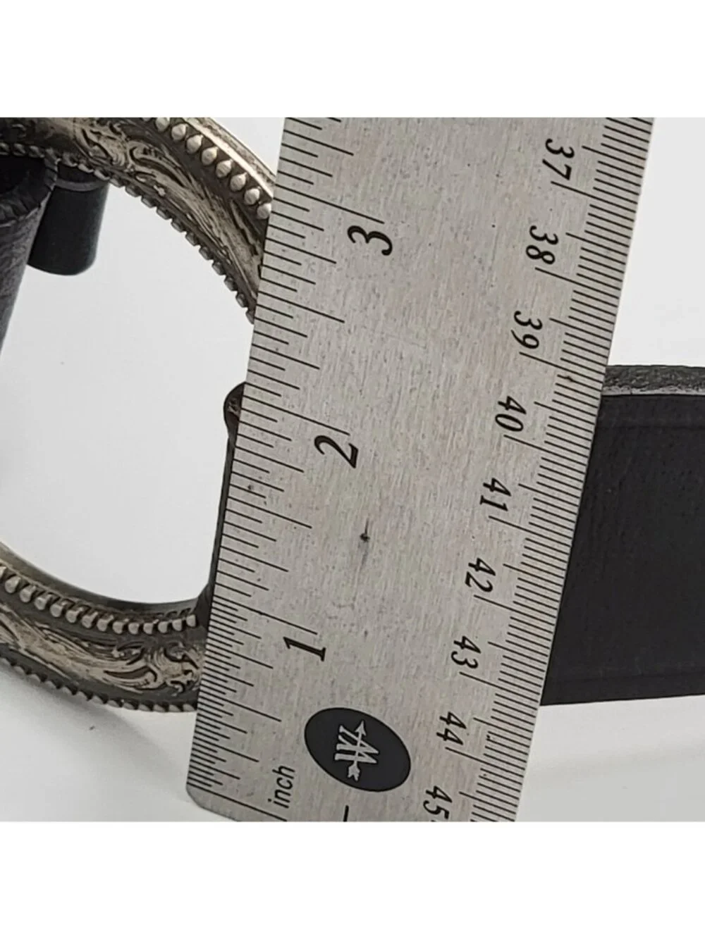 Vtg Nine West  Black Leather Belt With Ornate Silver-Tone Round Buckle